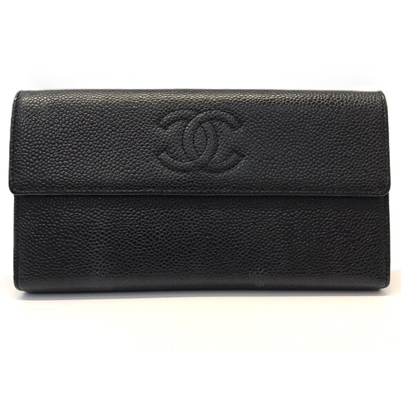 CHANEL Caviar Leather Bifold Long Wallet in Black A50070